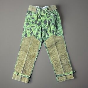 Vintage 70s Frog Camo Double-Knee Pants Mens 32x29 Herringbone Suede Leather